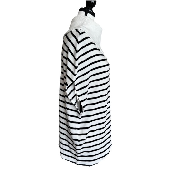 ZARA Sweater Top Small Black White Stripe Cap Sleeves Cowl Neck Asymmetrical NWT - Picture 3 of 9